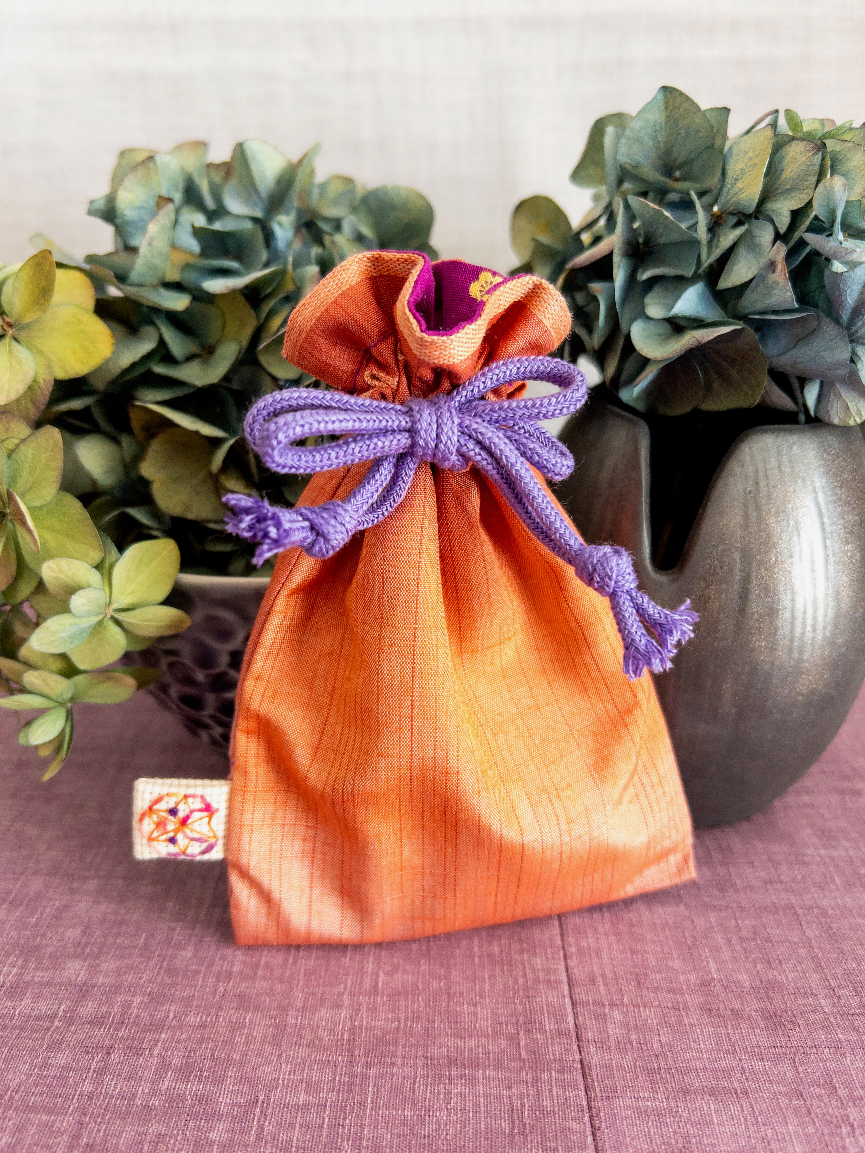 Drawstring Pouch - Orange & Pink shimmers (Small)