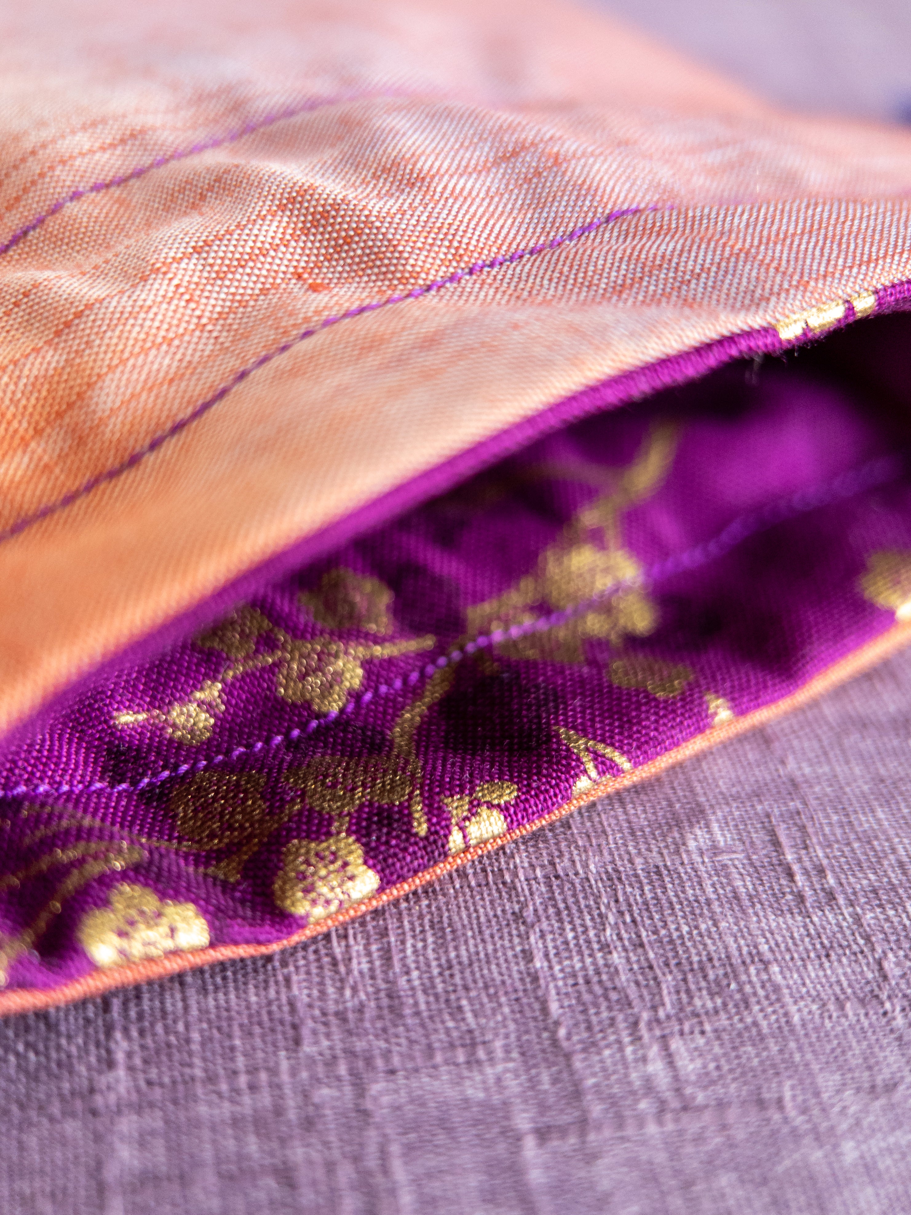 巾着ポーチ - オレンジ＆ピンクのきらめき（小）