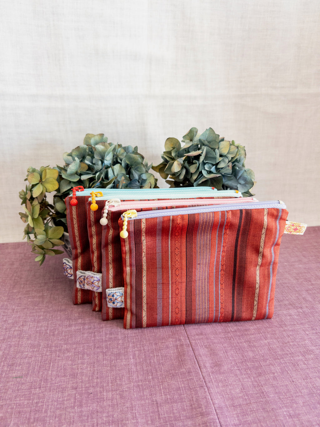 Zipped Pouch - Red & Blue lines (Small)