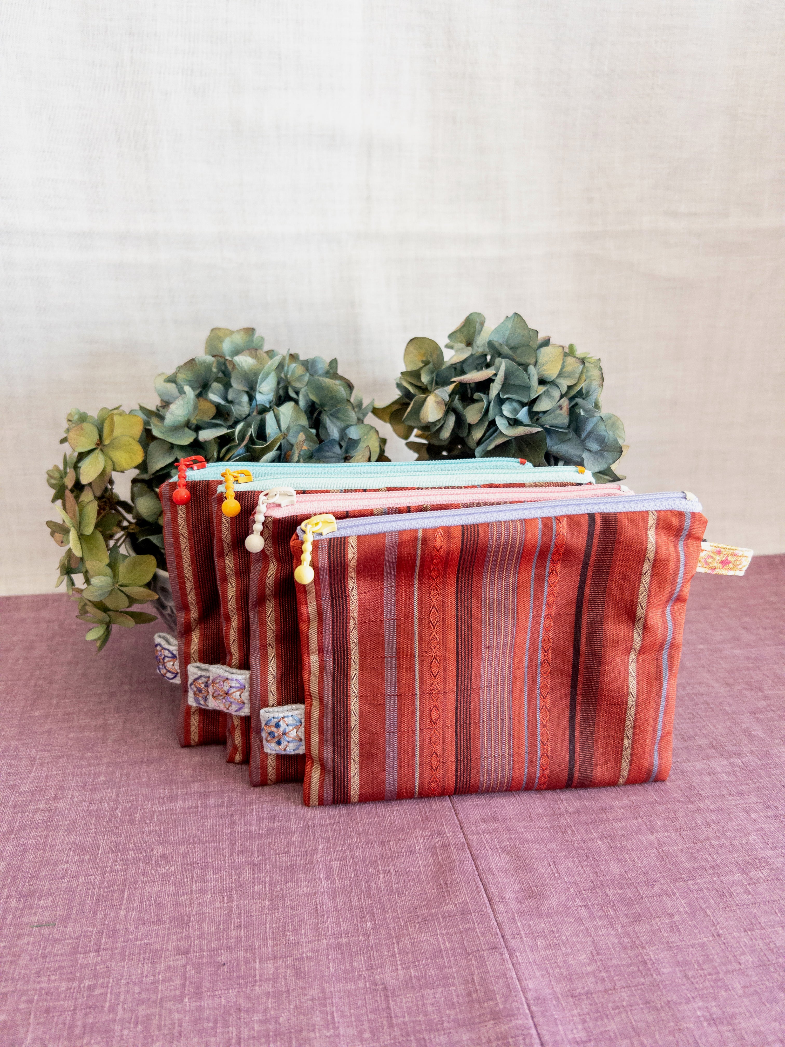 Zipped Pouch - Red & Blue lines (Small)