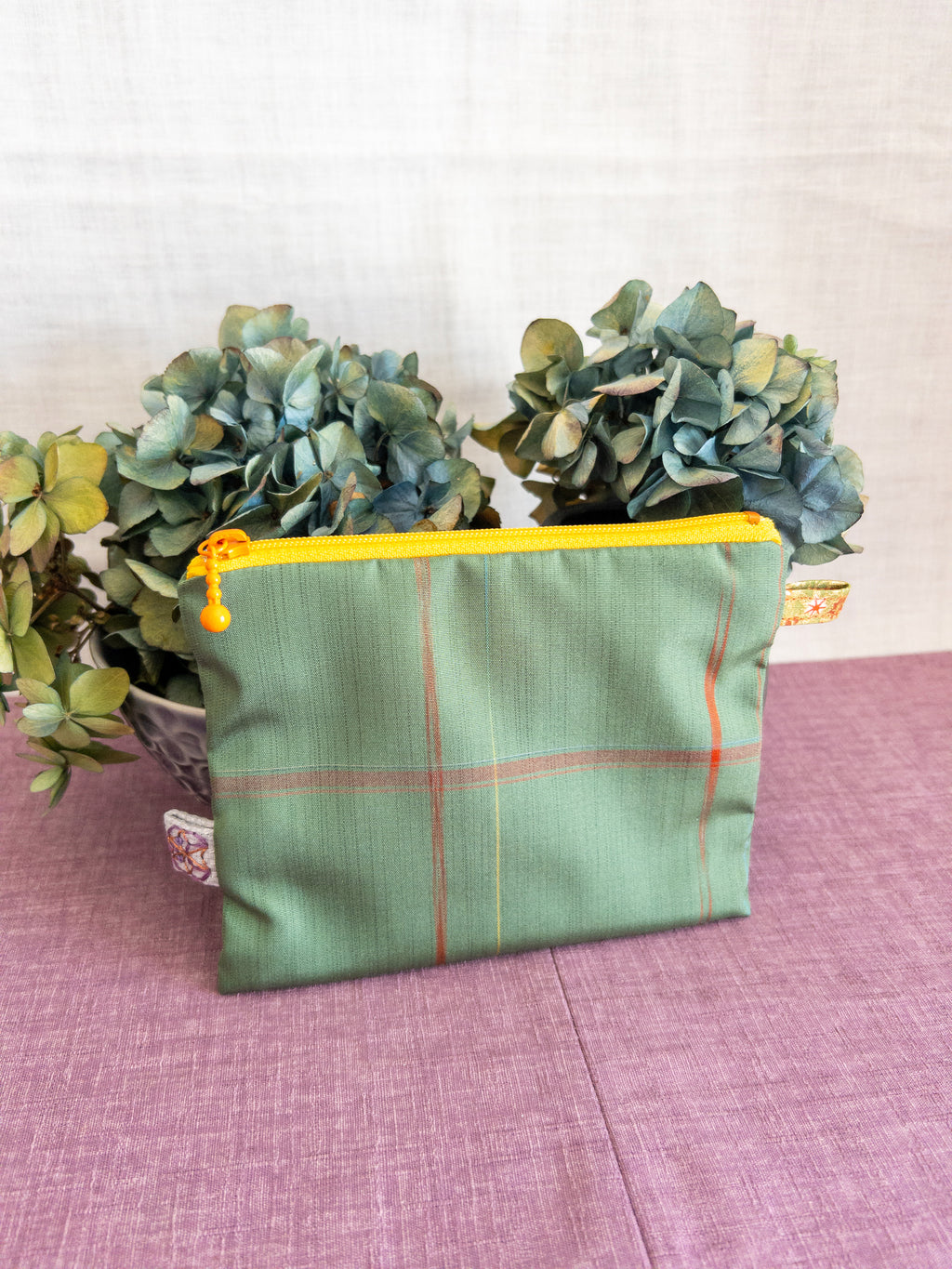 Zipped Pouch - Green & Red stripes (Small)
