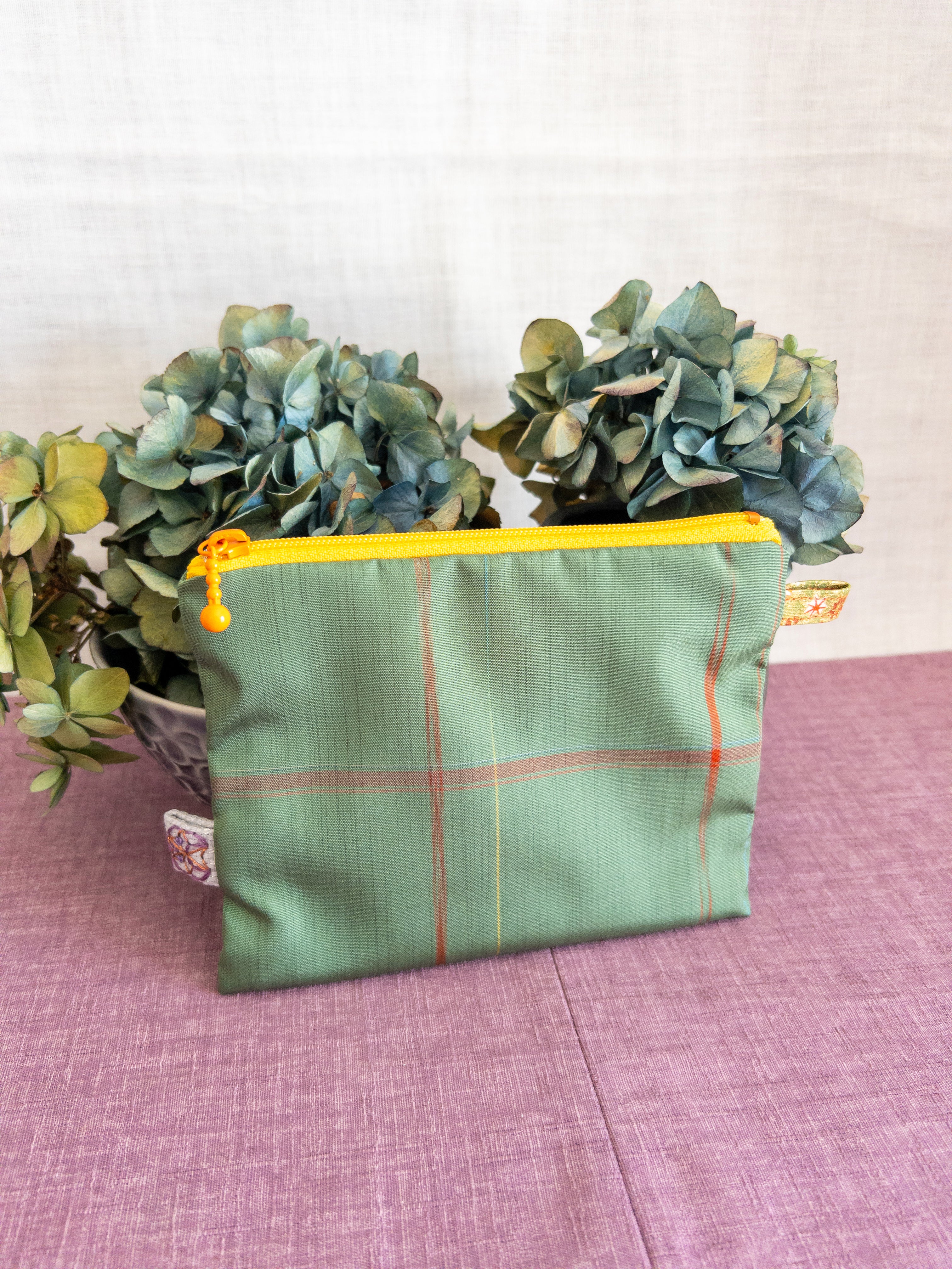Zipped Pouch - Green & Red stripes (Small)