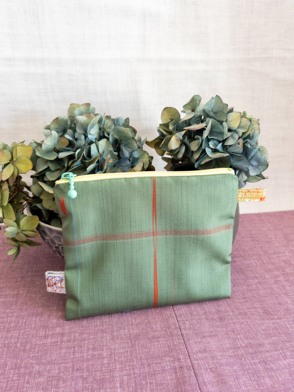 Zipped Pouch - Green & Red stripes (Small)