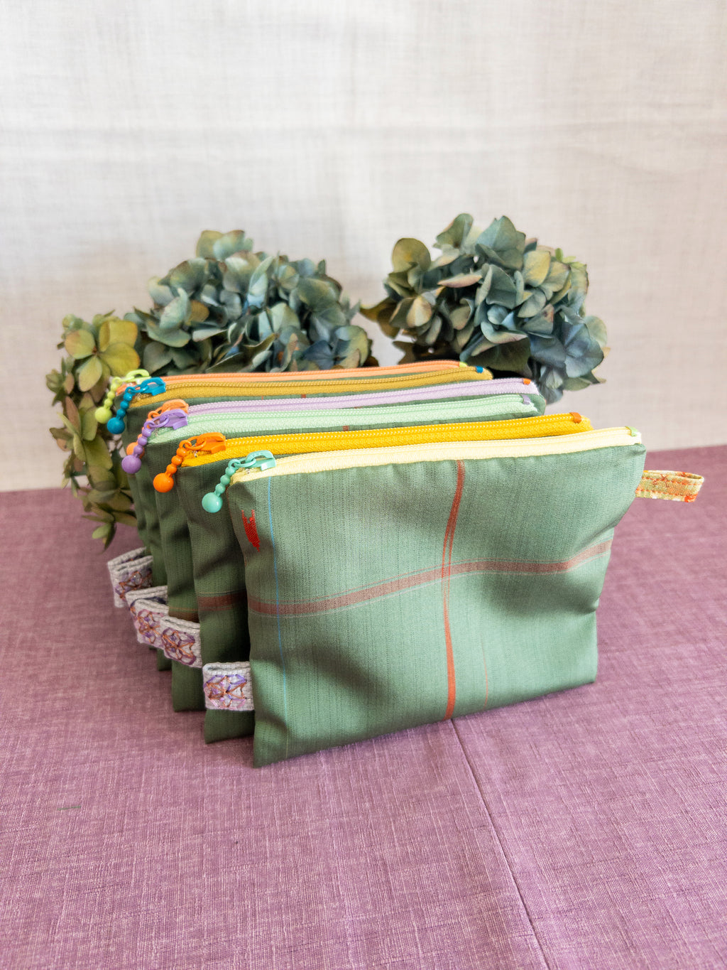 Zipped Pouch - Green & Red stripes (Small)