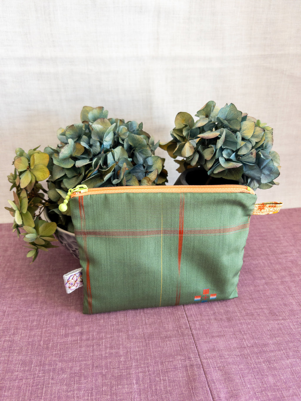 Zipped Pouch - Green & Red stripes (Small)