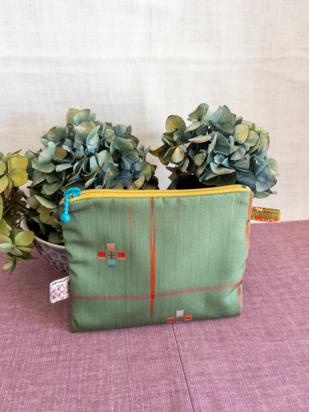 Zipped Pouch - Green & Red stripes (Small)