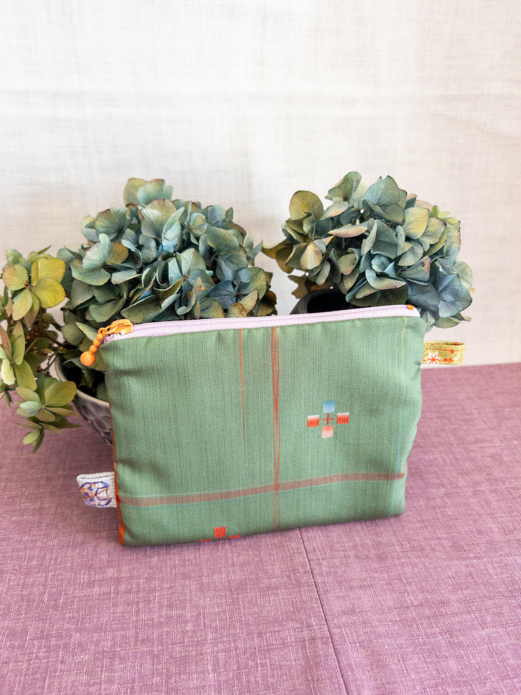 Zipped Pouch - Green & Red stripes (Small)