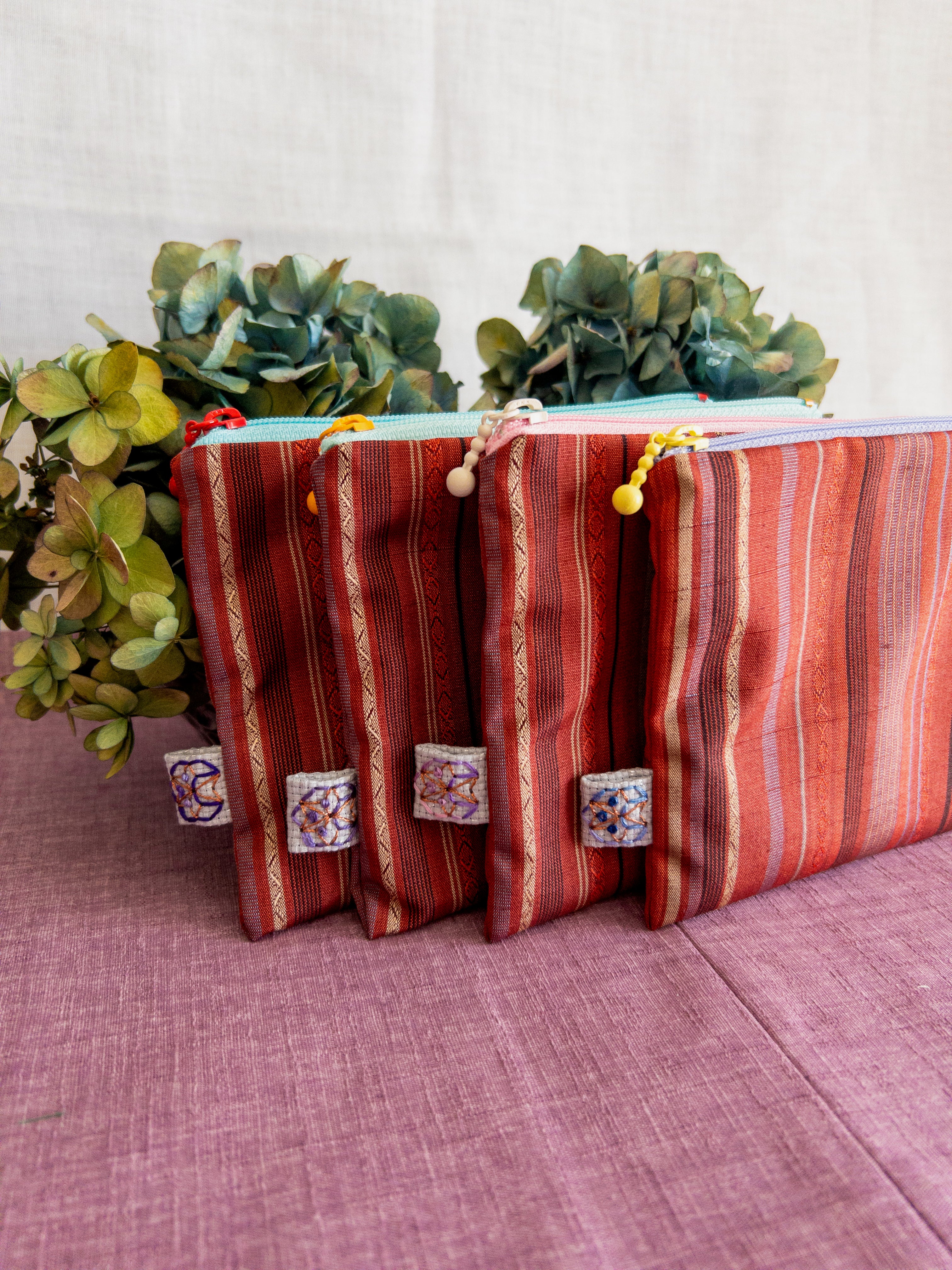 Zipped Pouch - Red & Blue lines (Small)