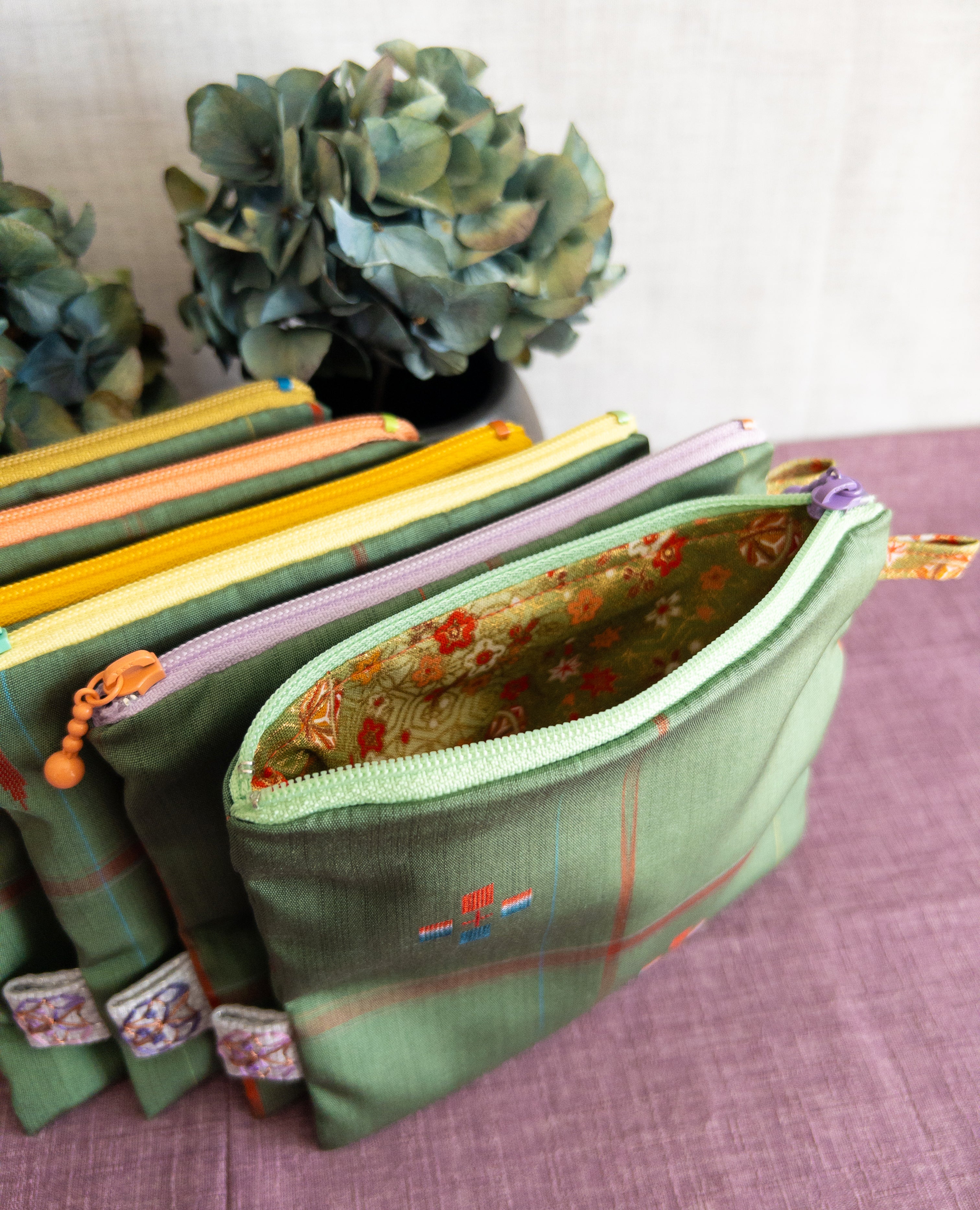 Zipped Pouch - Green & Red stripes (Small)