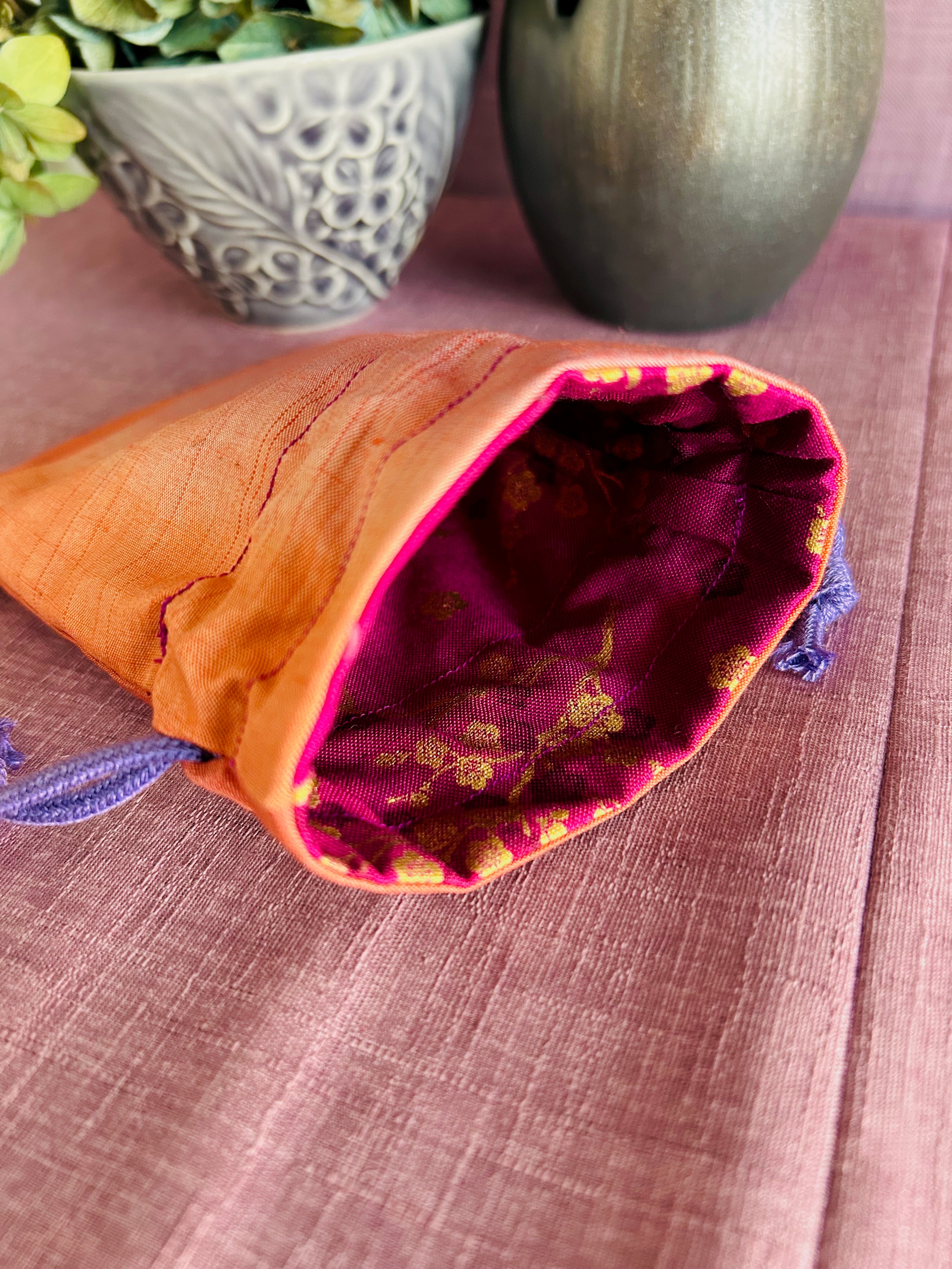 Drawstring Pouch - Orange & Pink shimmers (Small)