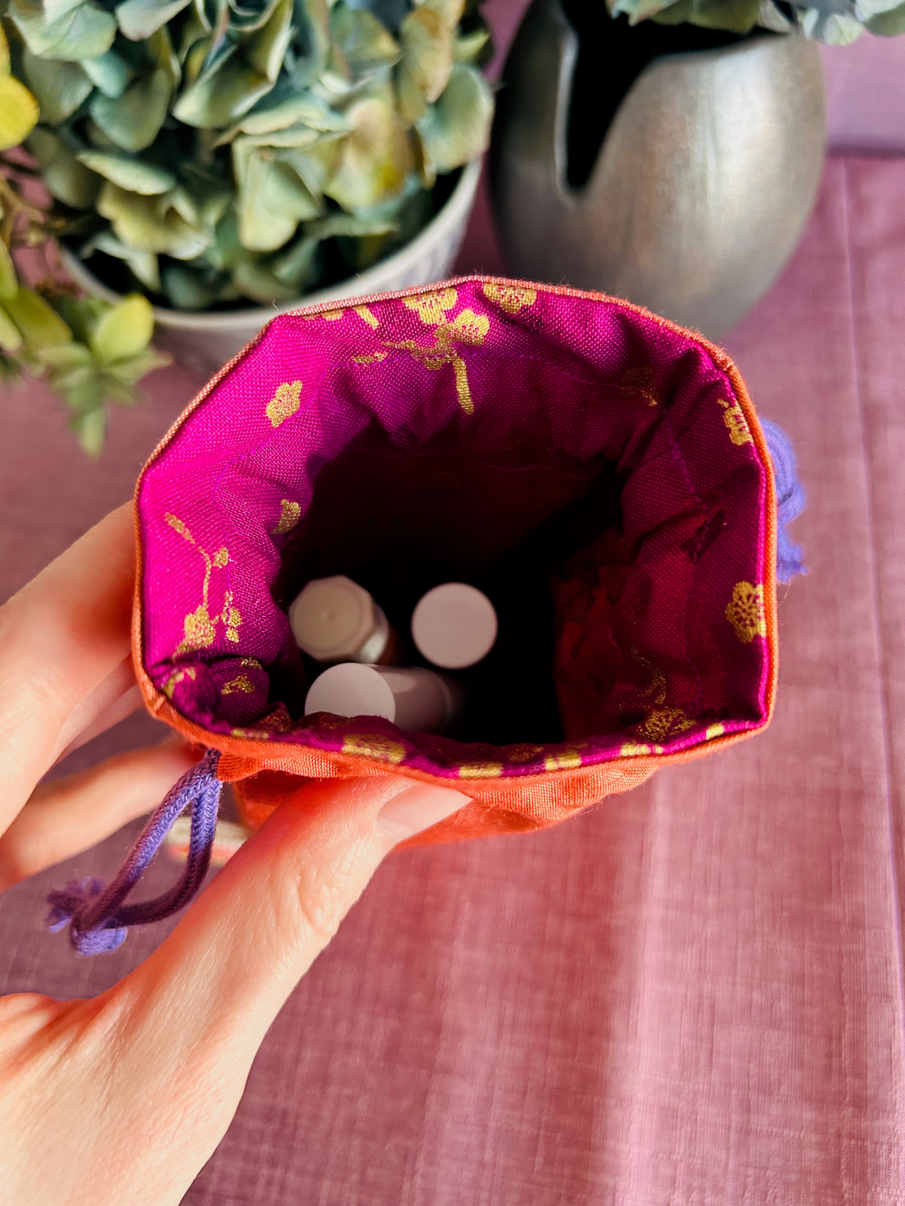 Drawstring Pouch - Orange & Pink shimmers (Small)