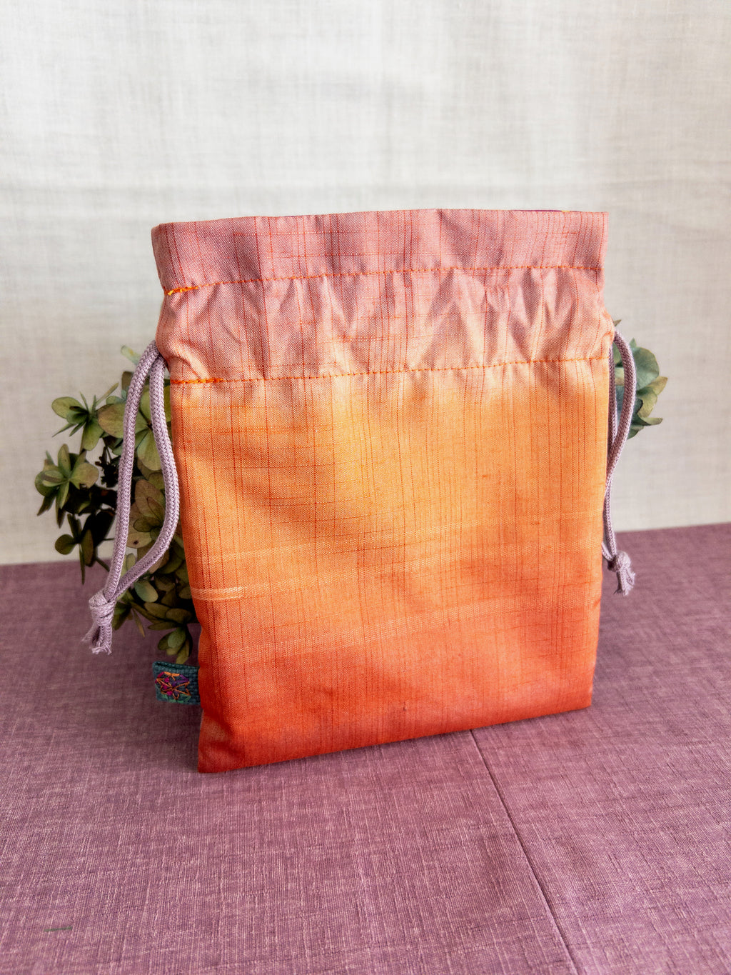 Drawstring Pouch - Orange & Pink shimmers (Big)