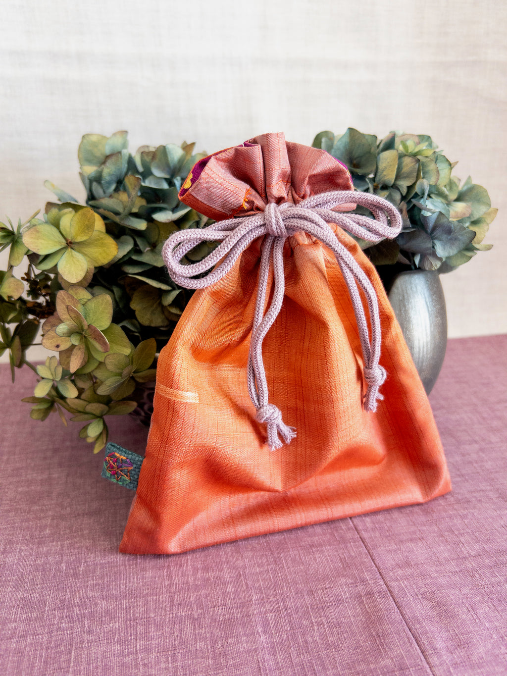 Drawstring Pouch - Orange & Pink shimmers (Big)