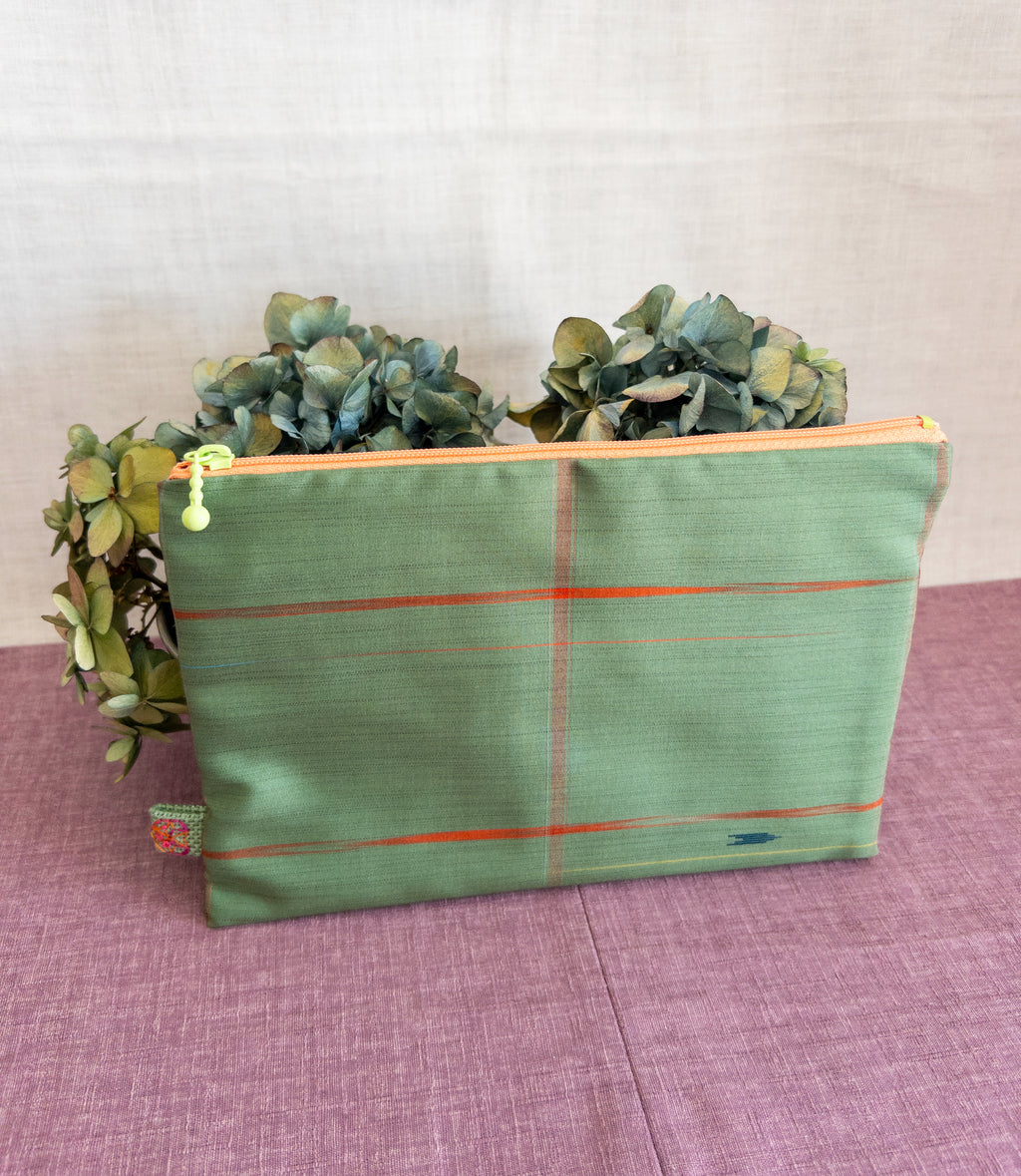 Zipped Pouch - Green & Red stripes (Big)